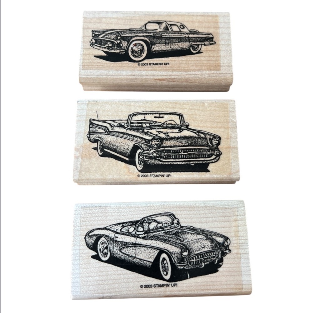 Stampin’ Up 2003 Classic Convertibles Cars Wood Mounted Rubber Stamp Set